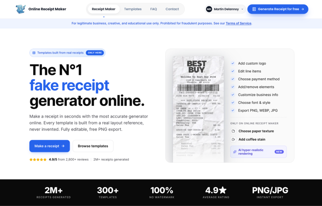 Realistic Fake Receipts for Product Demos and Pitch Decks