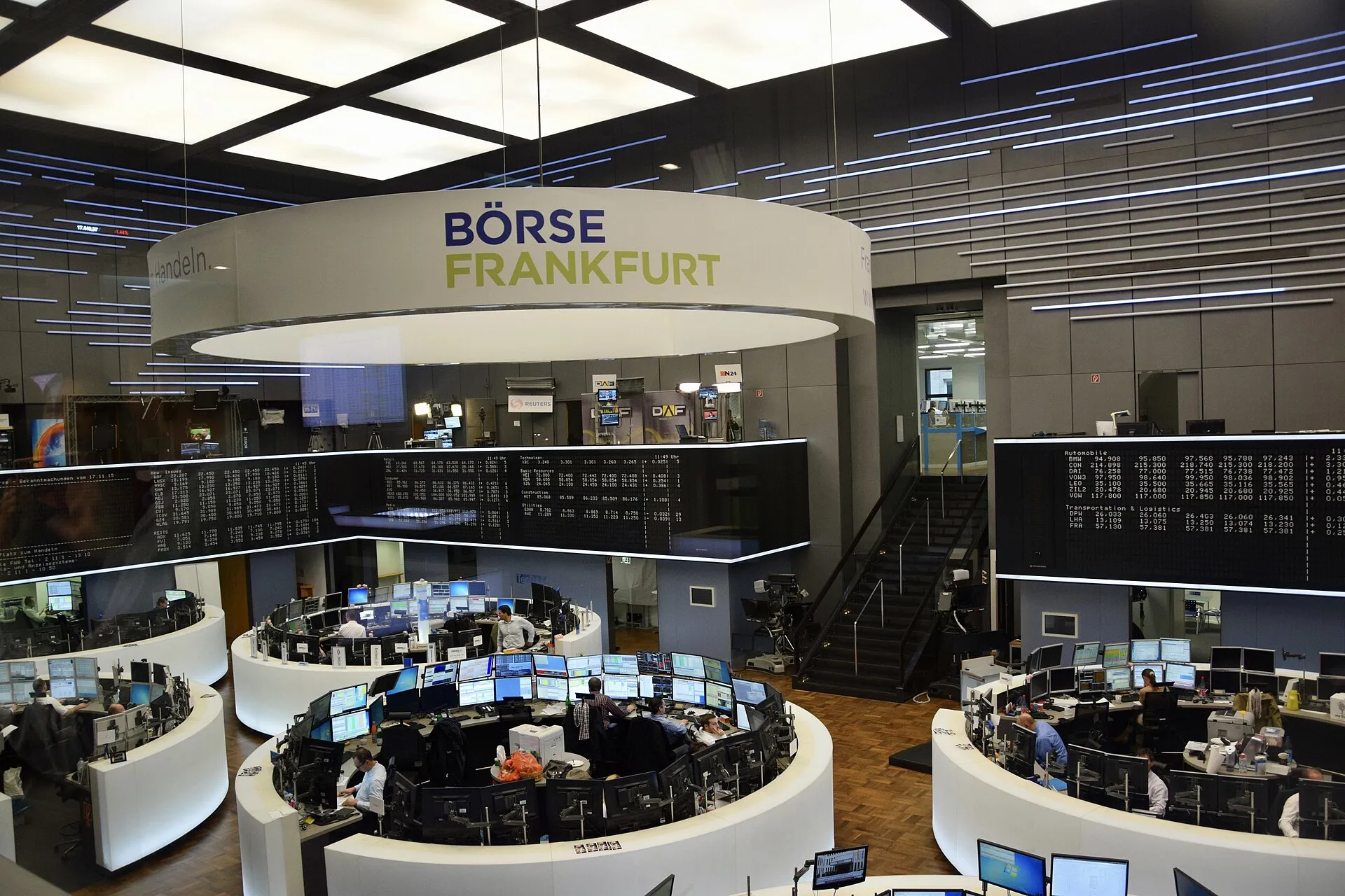 Markets Are Debating an AI Bubble. CFOs Are Already Hedging Trading floor screens and desks at the Frankfurt Stock Exchange